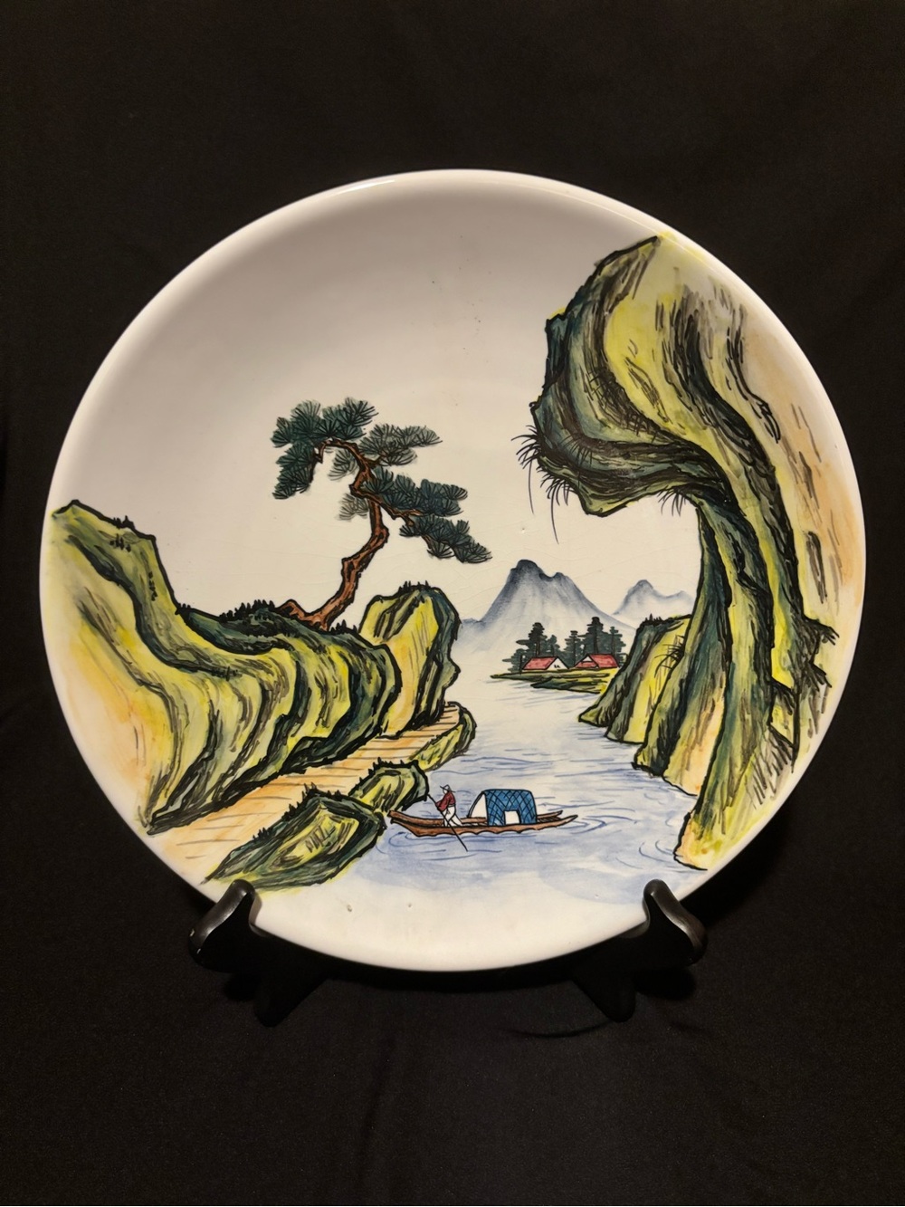 Vintage Asian Landscape Painted Decorative Plate